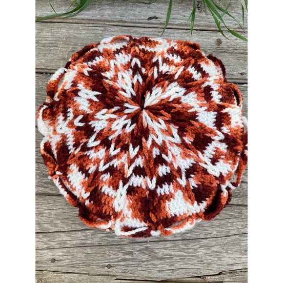 Vintage Brown and White Variegated Crochet Round Accent Pillow Hippy Boho - Picture 3 of 11